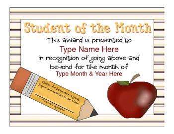 student   month certificateaward sample apple pencil