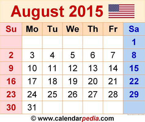 august 2015 calendar templates for word excel and pdf