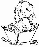Puppy Outline Dog Bubble Taking Bath Pages Coloring sketch template
