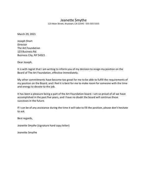 board resignation letter