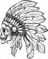 Skull Chief Coreldraw Handdrawn Cdr Feather 3axis Kopfschmuck Stencils Indischer Vectorified 출처 sketch template