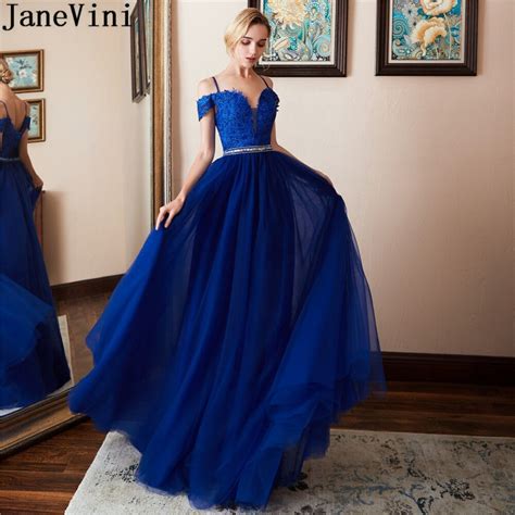 janevini beaded waist long prom dresses 2019 royal blue lace gala dress