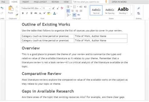 literature review template  word