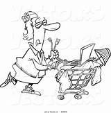 Homeless Coloring Cartoon Woman Cart Laptop Vector Pushing Outlined Her Leishman Ron Royalty sketch template