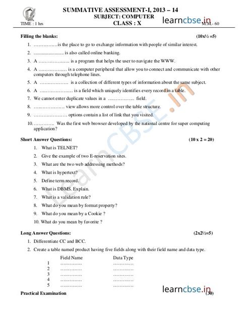 cbse class 10 computer science sample paper sa1 2014 2