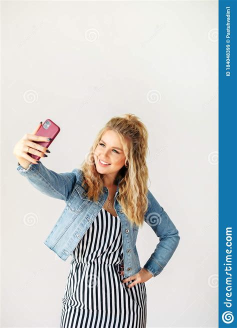 Beautiful Blonde Woman Taking A Selfie Stock Image Image