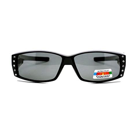 womens rhinestone rectangular polarized fit over glasses sunglasses