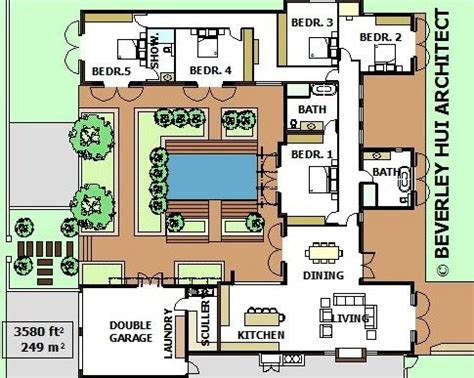 shaped house plan  pool