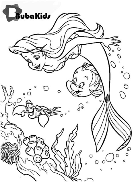 ariel mermaid  flounder cartoon coloring page bubakidscom