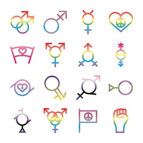 bundle of sixteen gender symbols of sexual orientation gradient style