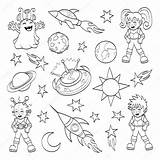 Space Outer Coloring Cartoon Set Book Illustration Stock Vector Drawing Depositphotos Fantasy Children Their Clipart sketch template