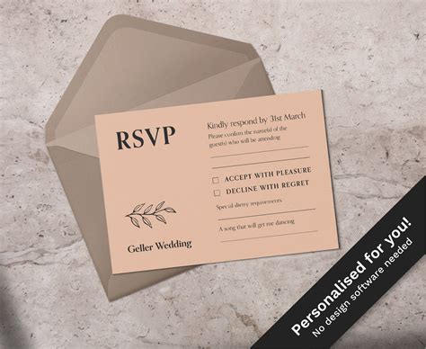 printable rsvp card personalised modern elegant etsy