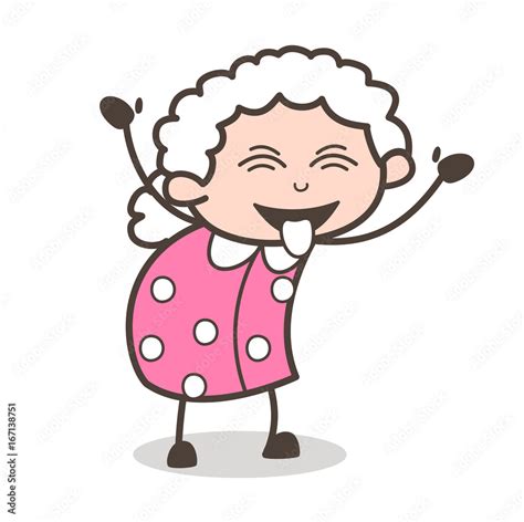 Cartoon Naughty Grandma Face With Stuck Out Tongue And Closed Eyes