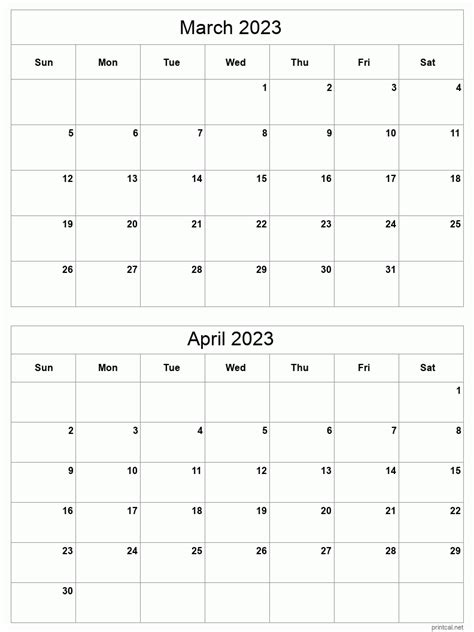 march  april  printable calendar  months  page printable calendar