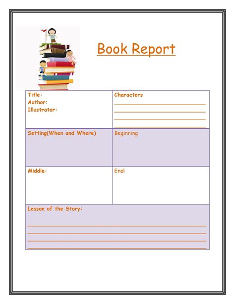 printable book report templates  kindergarten