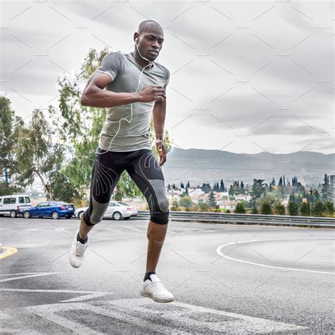 black man running   street stock photo  man  running