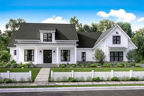 modern farmhouse plan  bonus room hz architectural designs