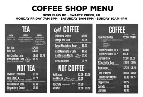 coffee shop menu fireside coffee