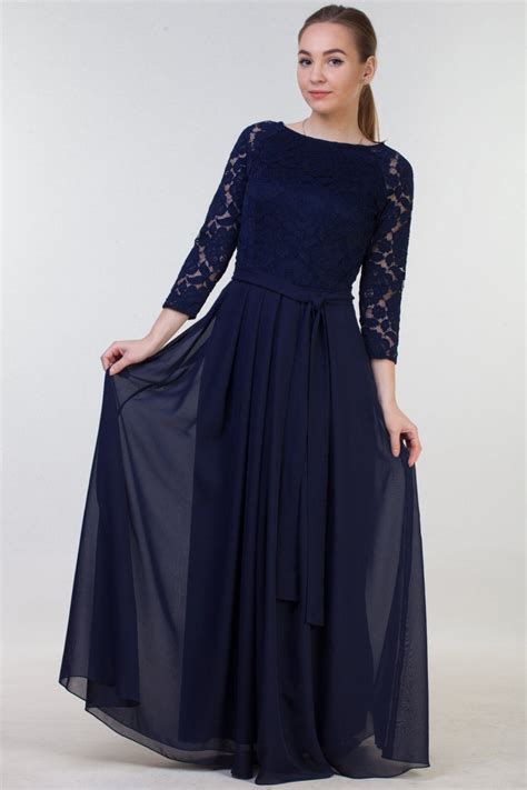 long navy blue bridesmaid dress with sleeves modest lace prom etsy