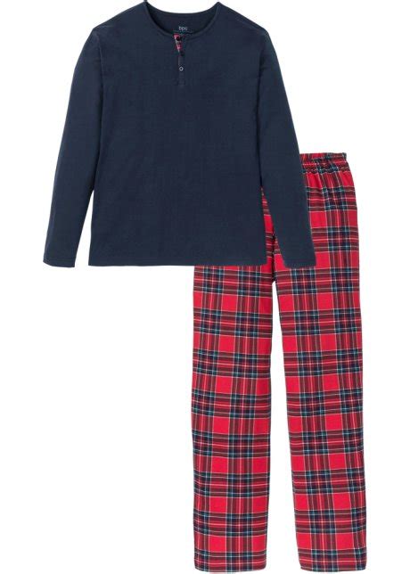 lange pyjama met knoopsluiting donkerblauwwitroodgroen geruit