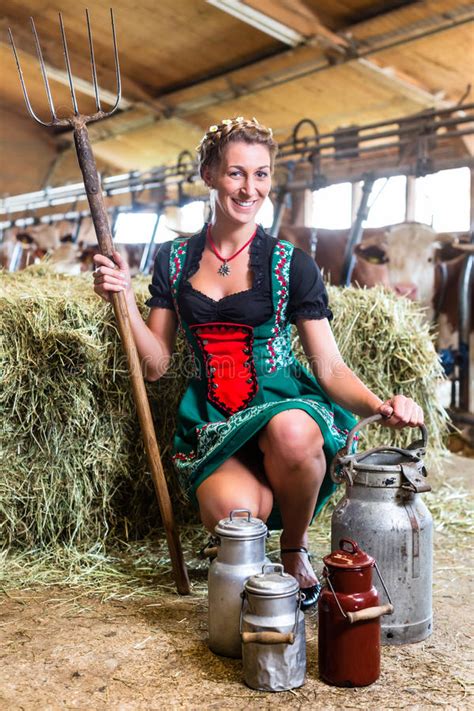 countrywoman in cowhouse stock image image of woman