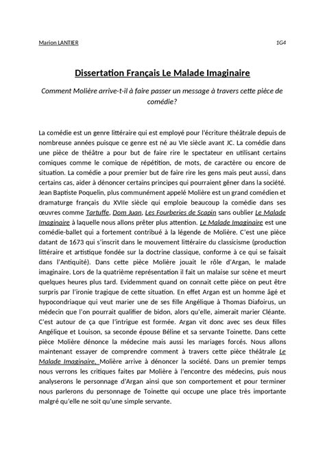 dissertation malade imaginaire dissertation francais docsity