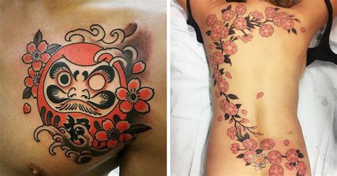 Traditional Japanese Tattoos Swirling With Cherry Blossoms