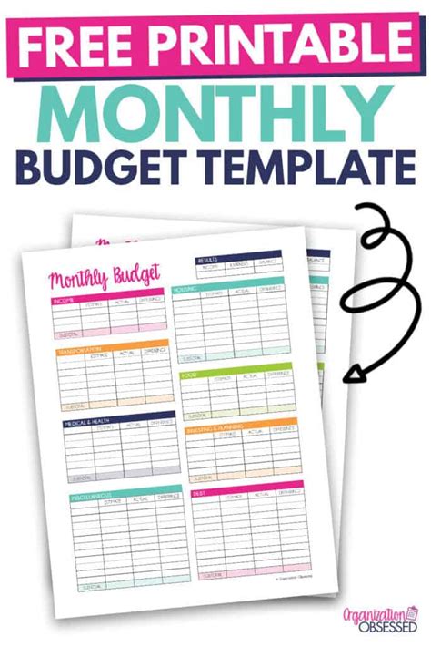 monthly budget template  printable organization obsessed