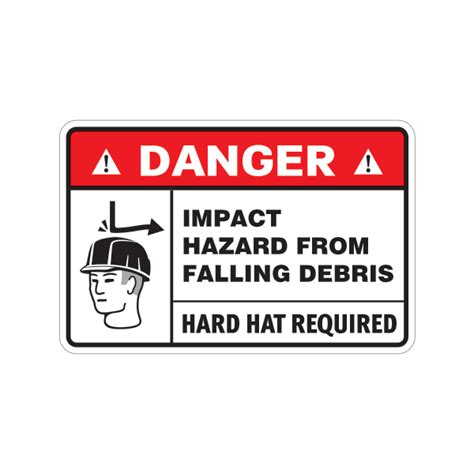 printed vinyl danger impact hazard  falling debris hard hat