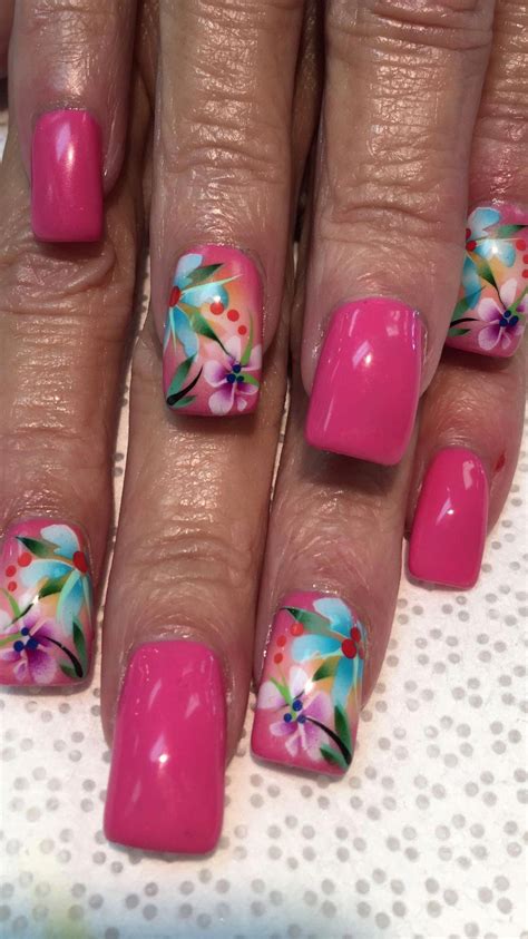 tropical airbrush design beachnaildesigns tropical nail designs