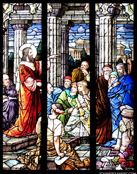 jesus teaching   temple religious stained glass window
