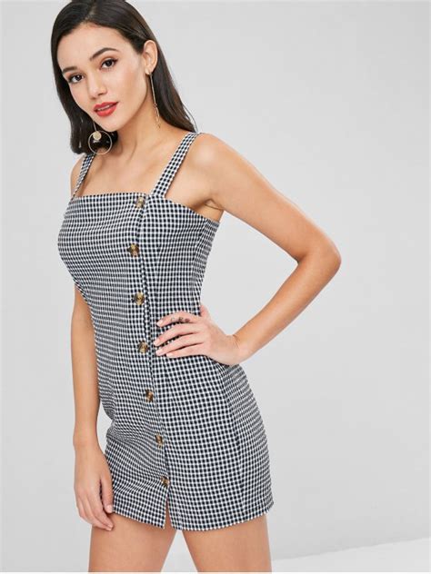 [24 off] 2021 button up gingham short dress in black zaful