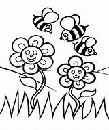 Coloring Spring Pages Flower Bee Kids Printable Bees Garden Color Leaf Cute Clipart Flowers Pot Sheet Cartoon Drawing Print Weed sketch template