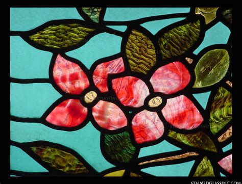 pink flowers stained glass window