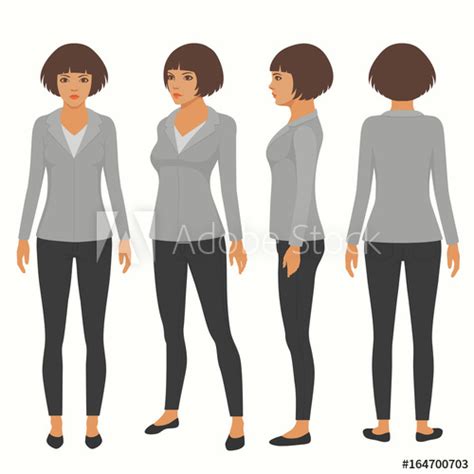 Vector Woman Cartoon Character Front Back And Side View