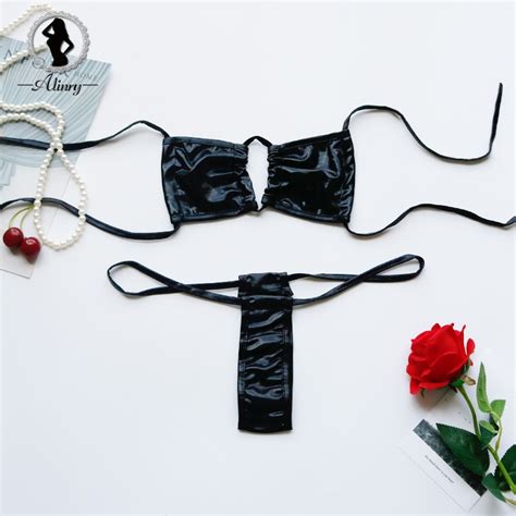 alinry sexy lingerie set women erotic pu leather strapless bra g string