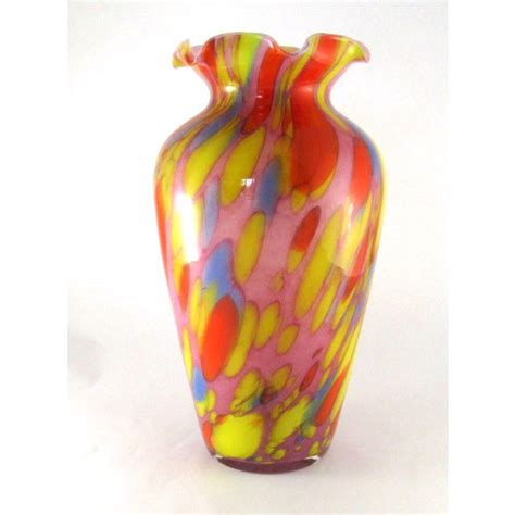 Vintage Hand Blown Multi Colored Glass Vase By Lavorazione Arte Murano