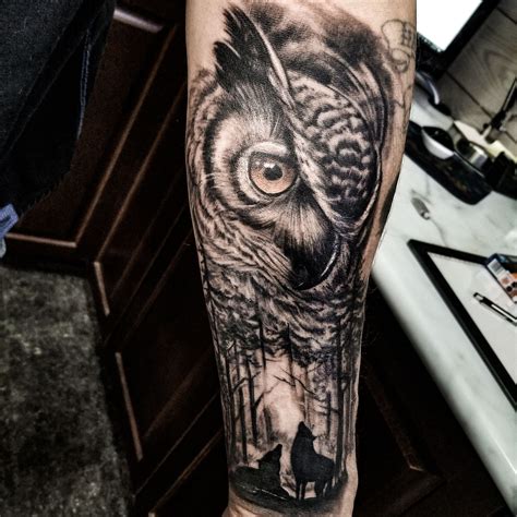Owl And Forest Tattoo Braço