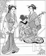 Pages Coloring Geisha Adult Books Japanese Colouring Dover Kimono Geishas Childhood Education Publications Beauties sketch template