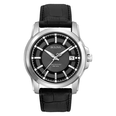 bulova bulova mens stainless steel black leather strap precisionist