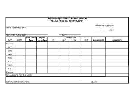 printable time sheets forms furlough weekly time  weekly