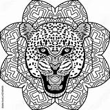 Mandala Jaguar Coloring Vector Element Circular Stern Antistress Pattern Background Book Comp Contents Similar Search sketch template