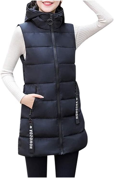women winter long gilet  hood warm vest body warmer zip  lightweight sleeveless jacket