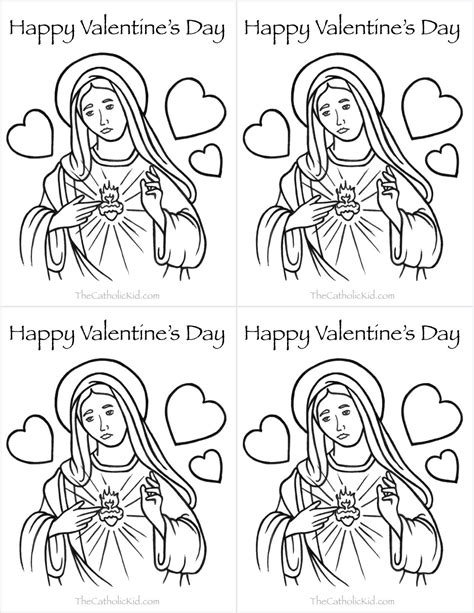 catholic valentines day cards mary heart coloring page valentines day