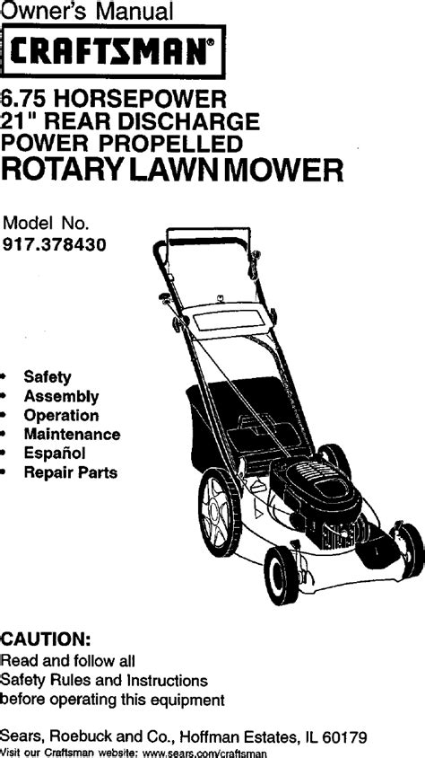 Craftsman 917378430 User Manual Gas Walk Behind Lawnmower Manuals And