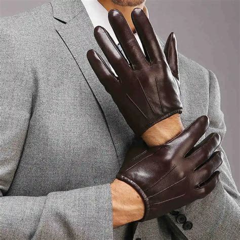 genuine leather men gloves fashion casual sheepskin glove black brown