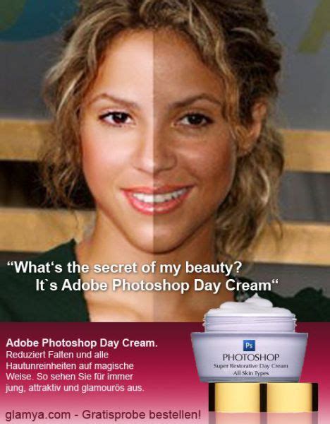 shakira the photoshopped image compared to the image without photoshop photoshop day cream