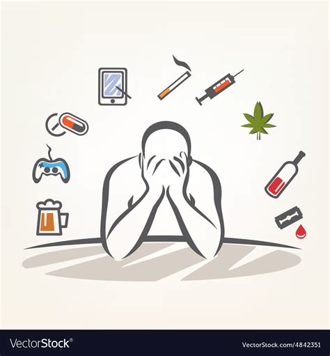 addict man  set  addiction symbols outlined vector image