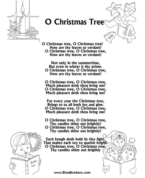 bluebonkers  christmas tree  printable christmas carol lyrics