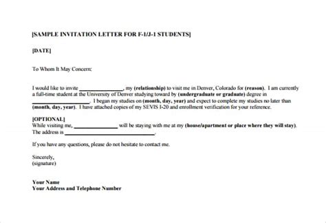 invitation letter sample   tourist visa master  template document